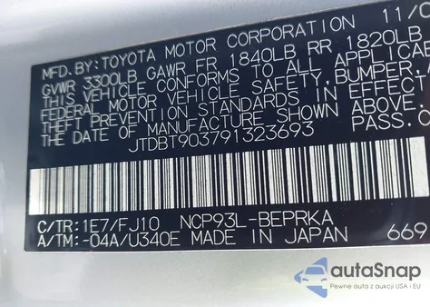 2009 Toyota Yaris z USA, uszkodzony, nr VIN JTDBT903791323693